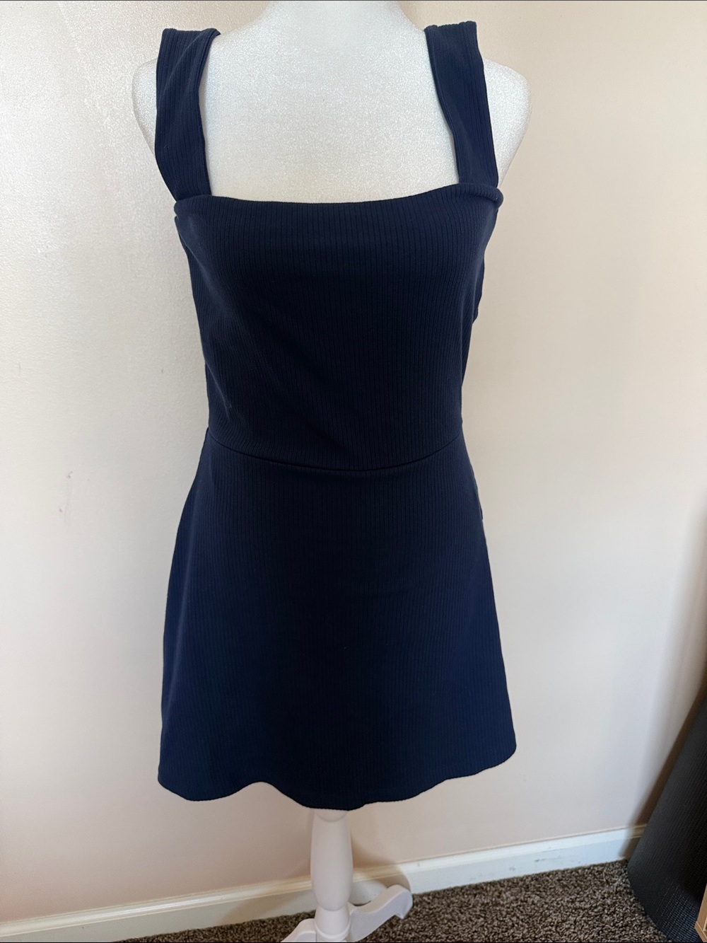 PINK Victoria’s Secret Navy Blud Ribbed Skort Dress Romper w/ Pockets